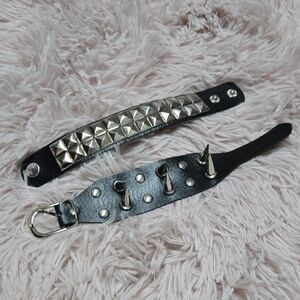 NEW Studded Black Leather Bracelets Set Of 2